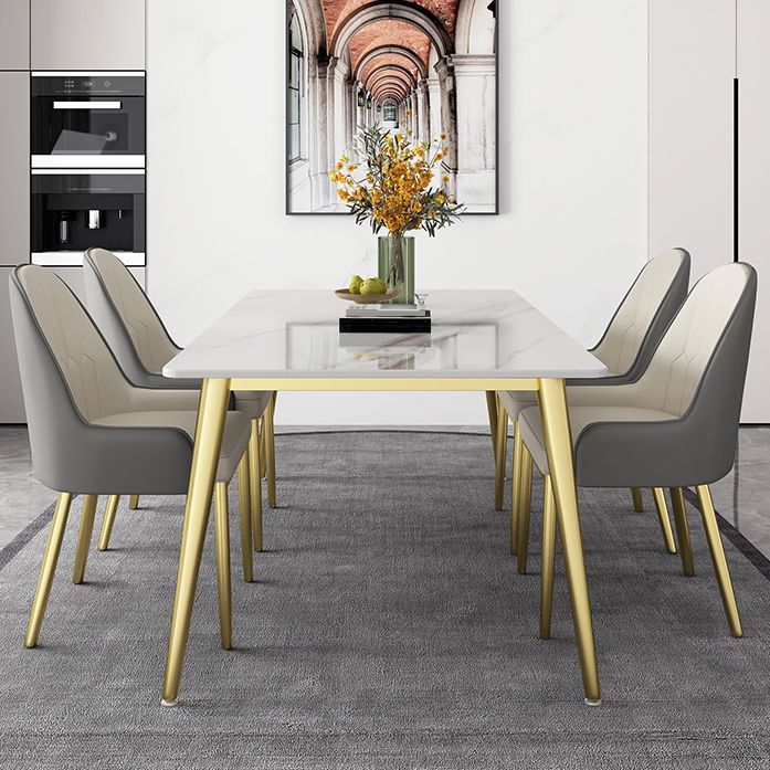 Slate and Metal Table Glam Style Minimalist Rectangular Dining Table