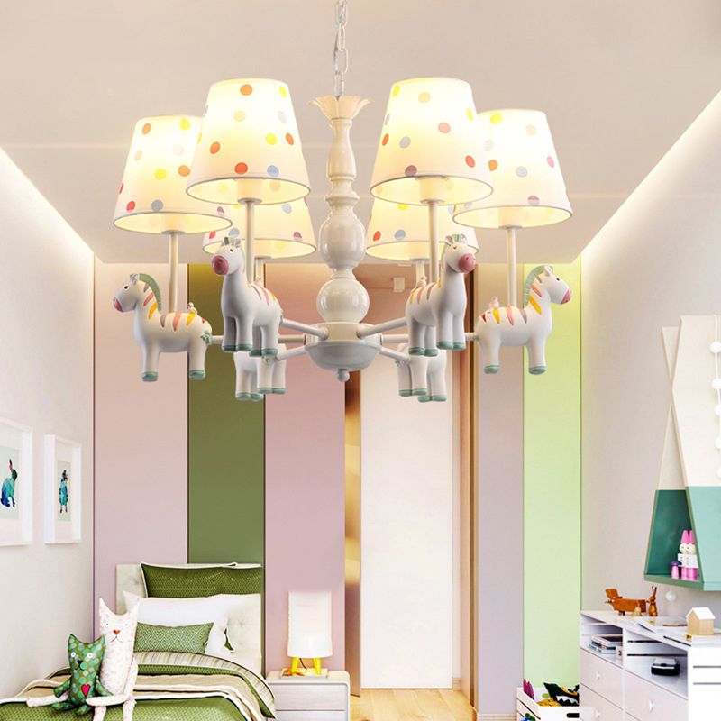 Zebra Bedroom Chandelier Pendant Light Resin Childrens Hanging Light with Patterned Fabric Shade