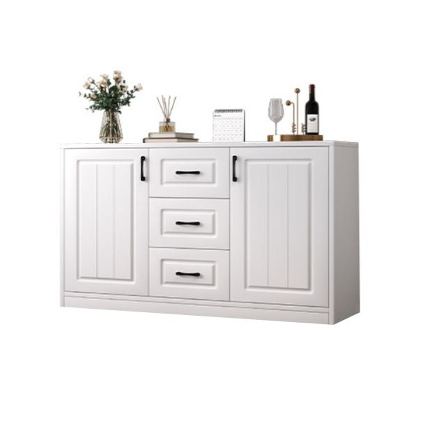 Contemporary White Wooden Accent Cabinet with Doors and Drawers