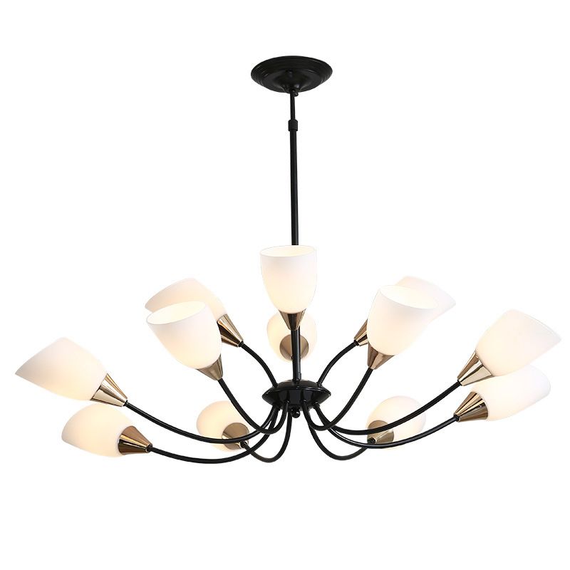 12 Lights Ceiling Light Traditional Oval Frosted Glass Hanging Chandelier in Black for Living Room