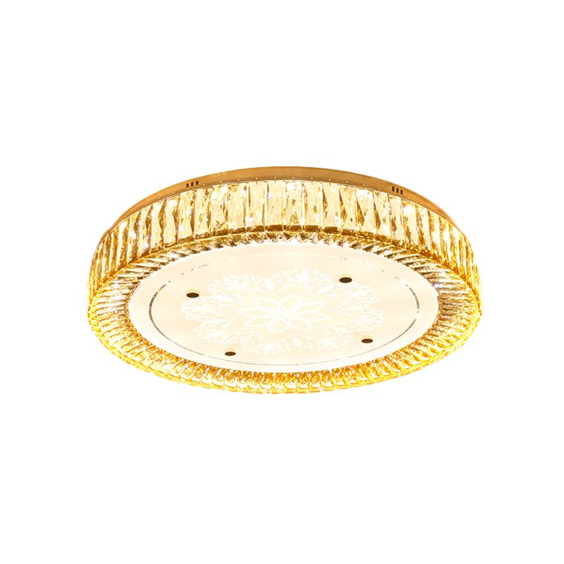 Drum Bedroom Flush Mount Light Clear K9 Crystal LED Modernist Flush Ceiling Lamp in Chrome