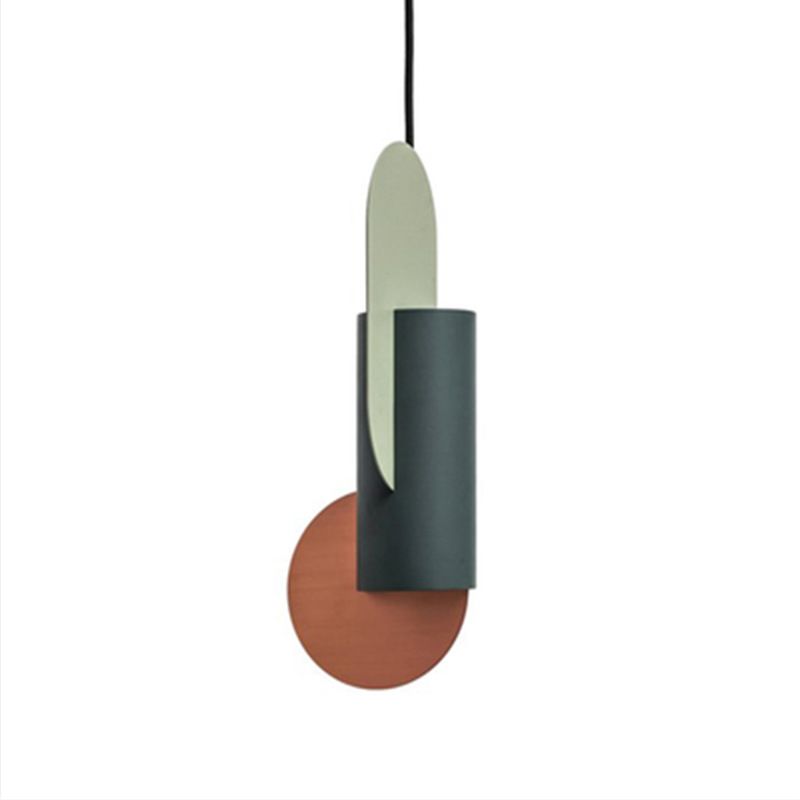 Geometric Colorblock Pendant Lighting Macaron Metal 1-Light Pink-Green-Grey Ceiling Light
