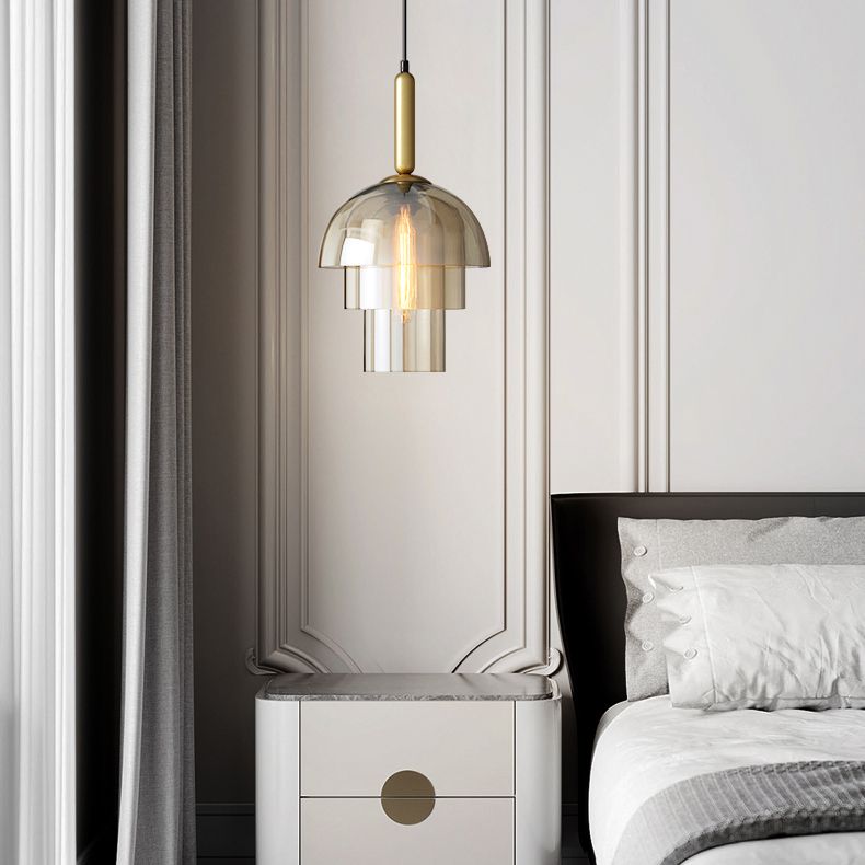 Cognac Triple-layer Glass Shade Suspension Light 9.8" Wide Modern Style Lighting Fixture for Entrance Hallway