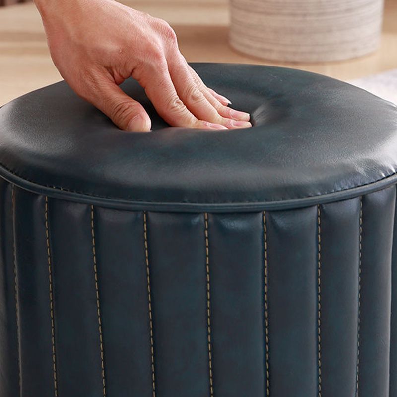 Modern Pouf Ottoman Faux Leather Upholstered Solid Color Cylinder Shape Ottoman