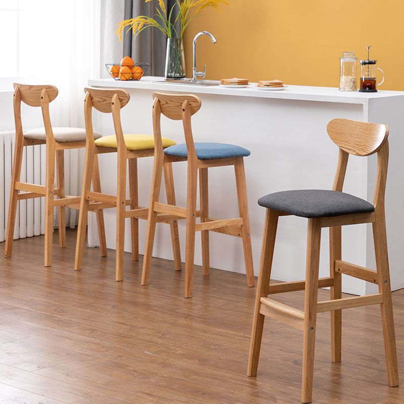 Modern Rubberwood Indoor Bar Stools Natural Finish with Backrest