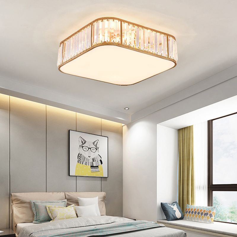 Bedroom Flush Mount Ceiling Light Minimalism Flush Light with Square Crystal Shade