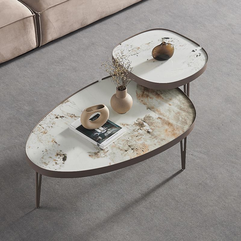 Contemporary Geometric Cocktail Table Stone 3 Legs Bunching Tables