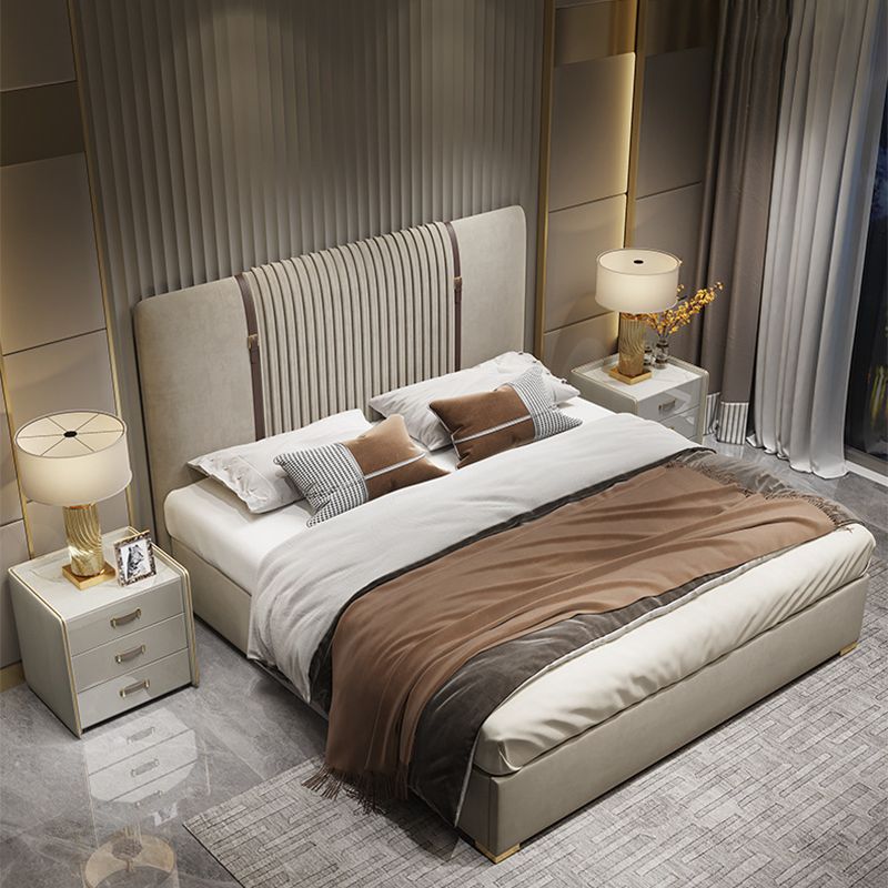 Glam Solid Color with Headboard Rectangular Panel Standard Bed