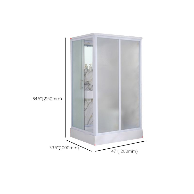 Framed Single Sliding Frosted Shower Kit Rectangle White Shower Stall