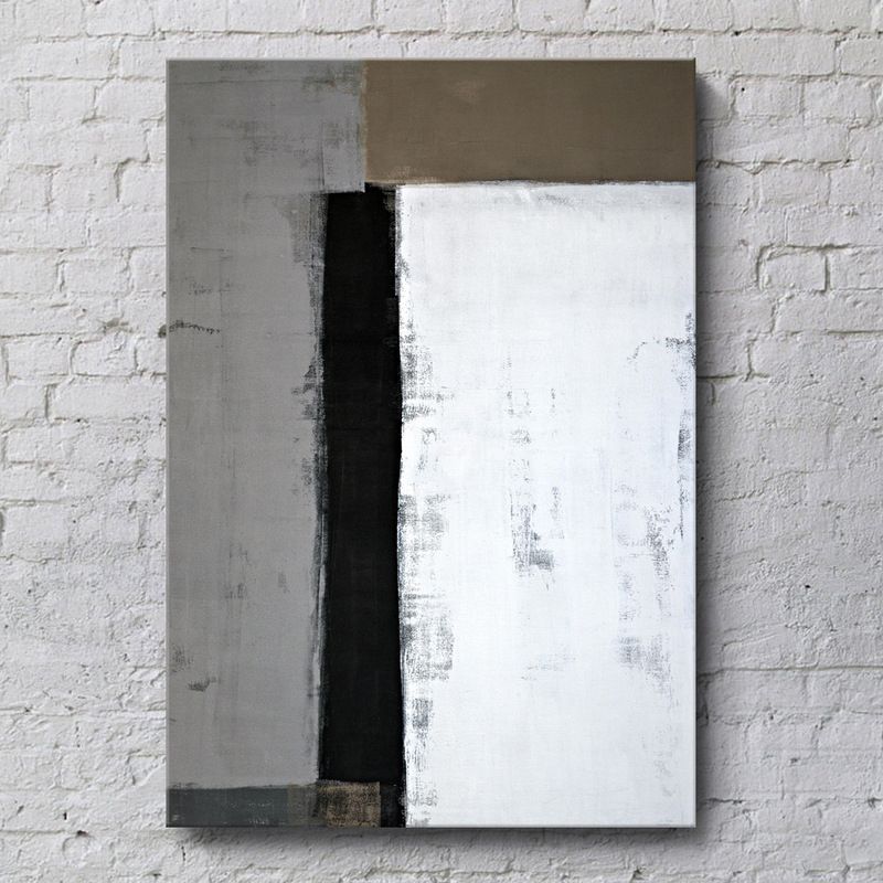 Minimalist Wall Art White and Grey Color Block Painting Canvas Print for House Hallway