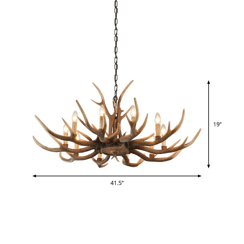 Resin Brown Hanging Chandelier Candelabra 4/6/8-Bulb Traditional Suspension Light for Living Room