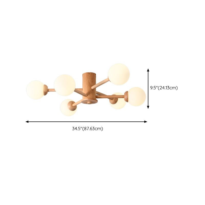 Nordic Style Wooden Ceiling Light Ball Shape Shade Ceiling Lamp for Living Room