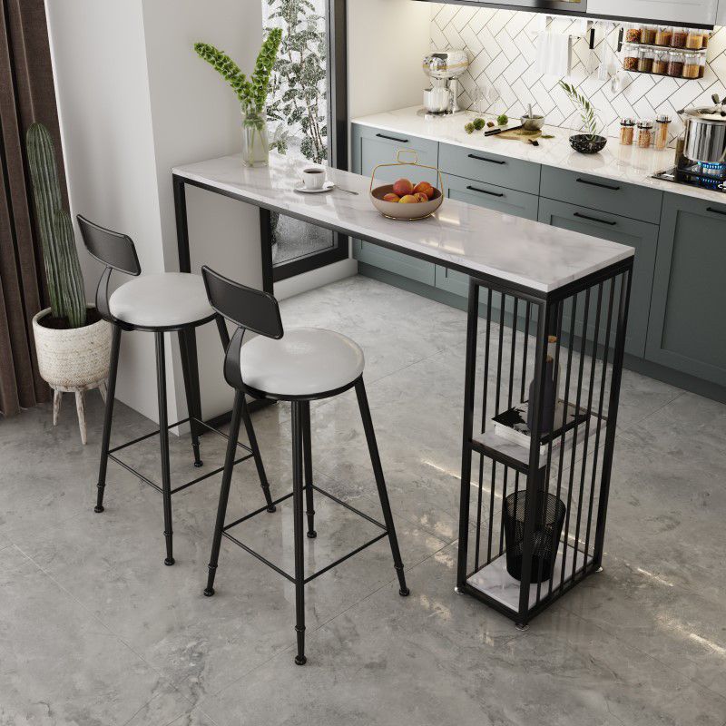 Contemporary Rectangle Bar Table Faux Marble Bar Dining Table with Storage