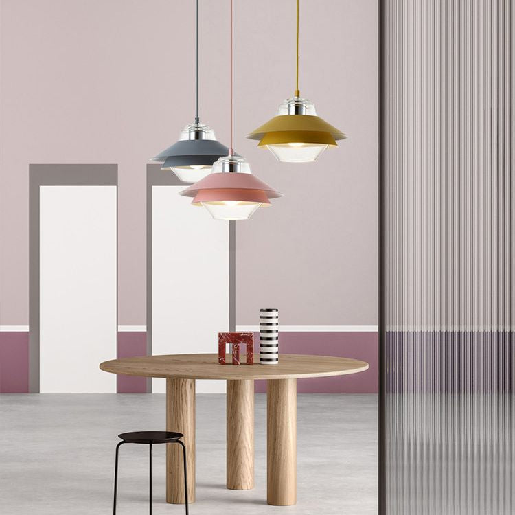 Luz de colgante de 3 tono Macaron vidrio transparente 1 comedor de bombilla accesorio de lámpara colgante