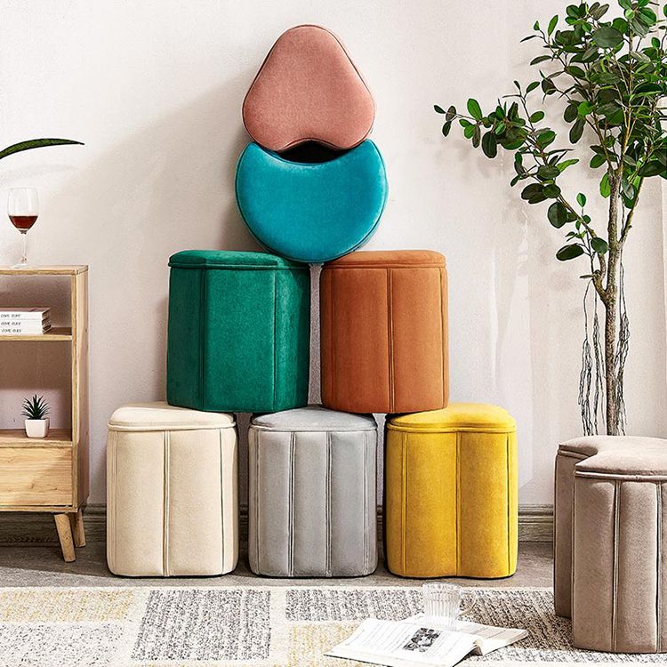 Contemporary Specialty Pouf Ottoman Plain Velvet Stain Resistant Boucle Ottoman