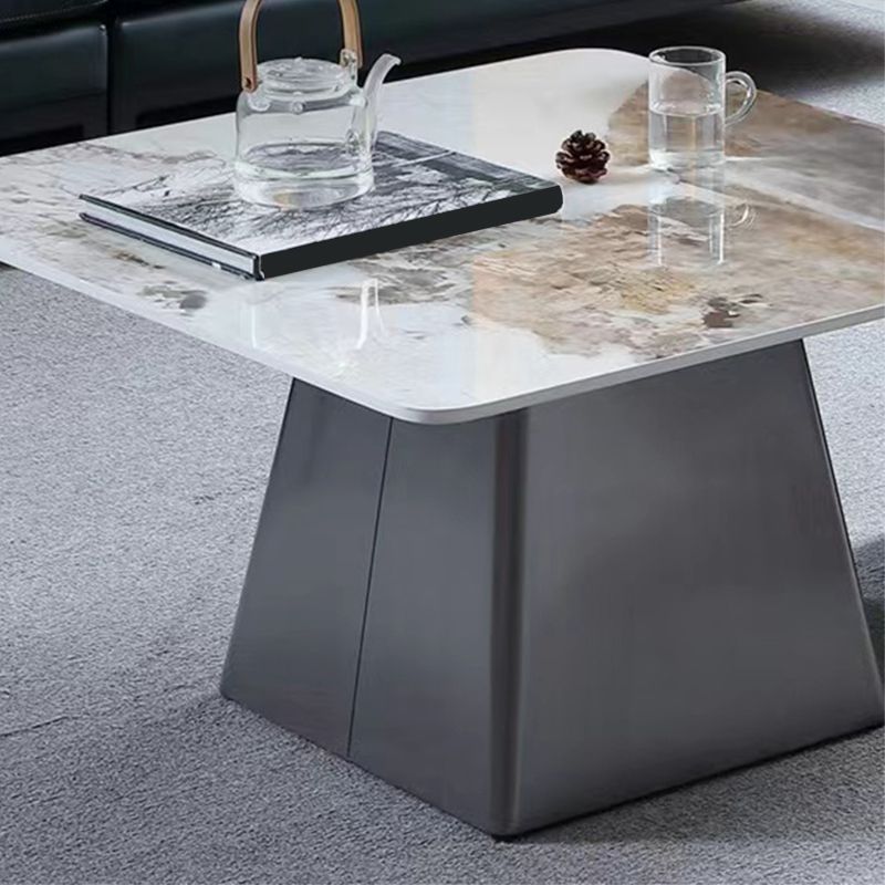 Round Slate Top Cocktail Table with Black Metal Base Contemporary