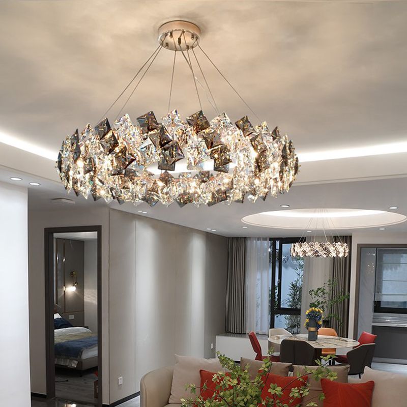 Luce a sospensione con soffitto a forma rotonda Lumo cristallo trasparente per soggiorno