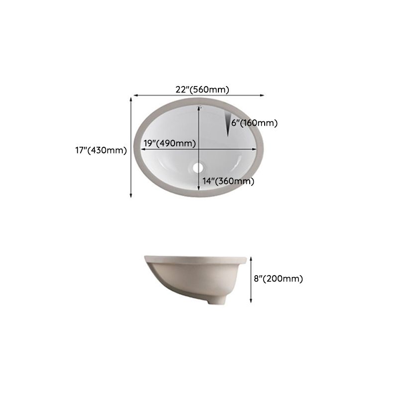 Traditional Undermount Vanity Sink Rectangular Porcelain with Pop-Up Drain Basin Sink