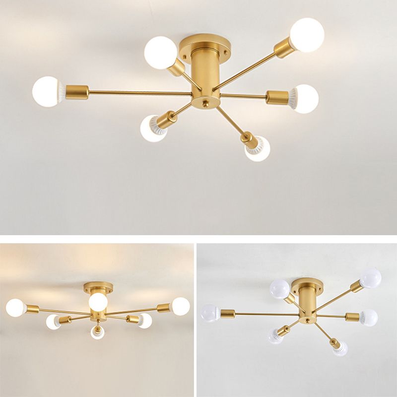 Radial Metal Semi Flush Multi Light in Industrial Style Ceiling Fixture for Interior Spaces