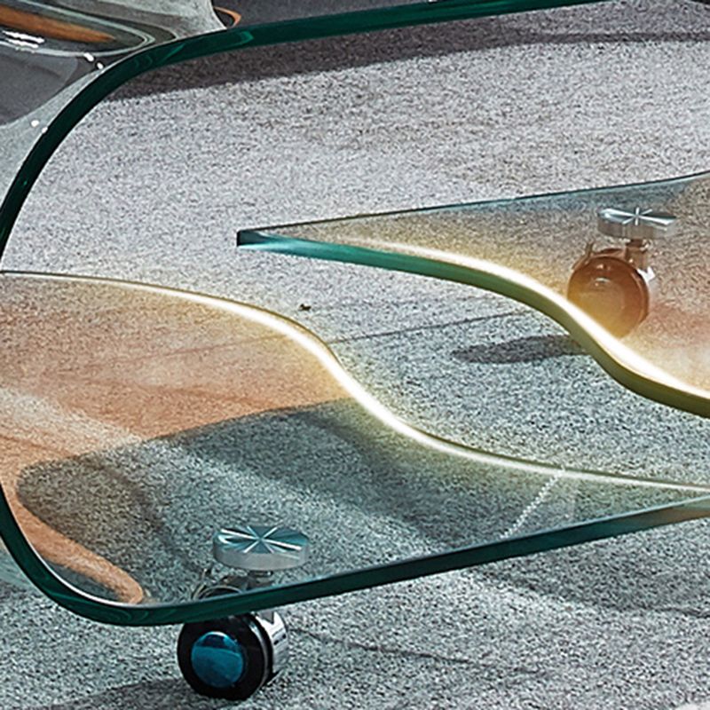 Geometric Glass Coffee Table with Casters Contemporary Shelf Included Cocktail Table