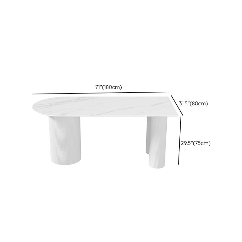 Modern Sintered Stone Dining Table  Contemporary White Table with Metal Base