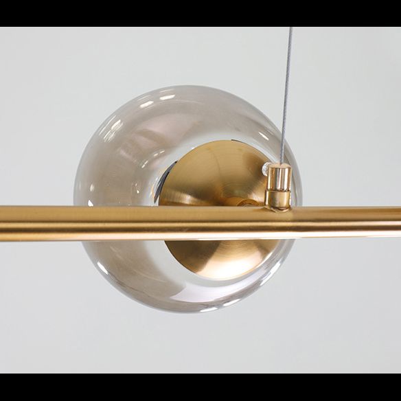 Smoke Grey Glass Globe Pendant Postmodern 6 Bulbs Gold Island Light Fixture for Dining Room
