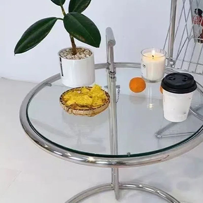 Round Glass Top End Table with Stainless Steel C Base Side Table