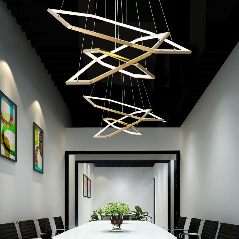 Gold Geometric LED Hanging Lamp in Modern Luxury Style Wrought Iron Ceiling Light for Commercial Place