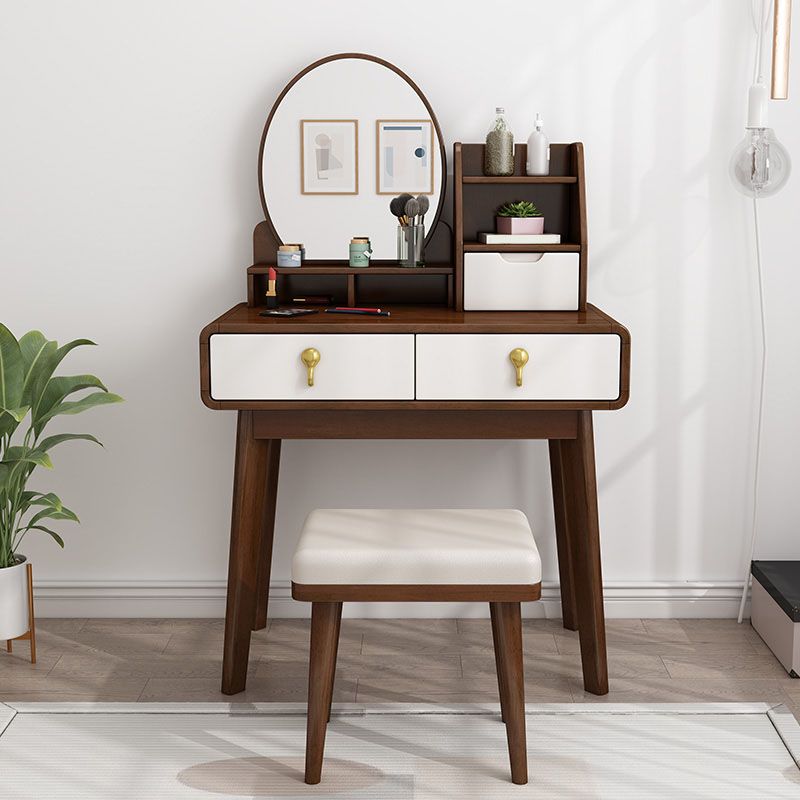Solid Wood Makeup Counter 3 Drawer Vanity Dressing Table With Stool