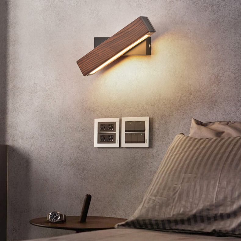Modern Indoor Wall Sconce LED Rectangular Wooden Wall Lamp for Bedside with Adjustable Head