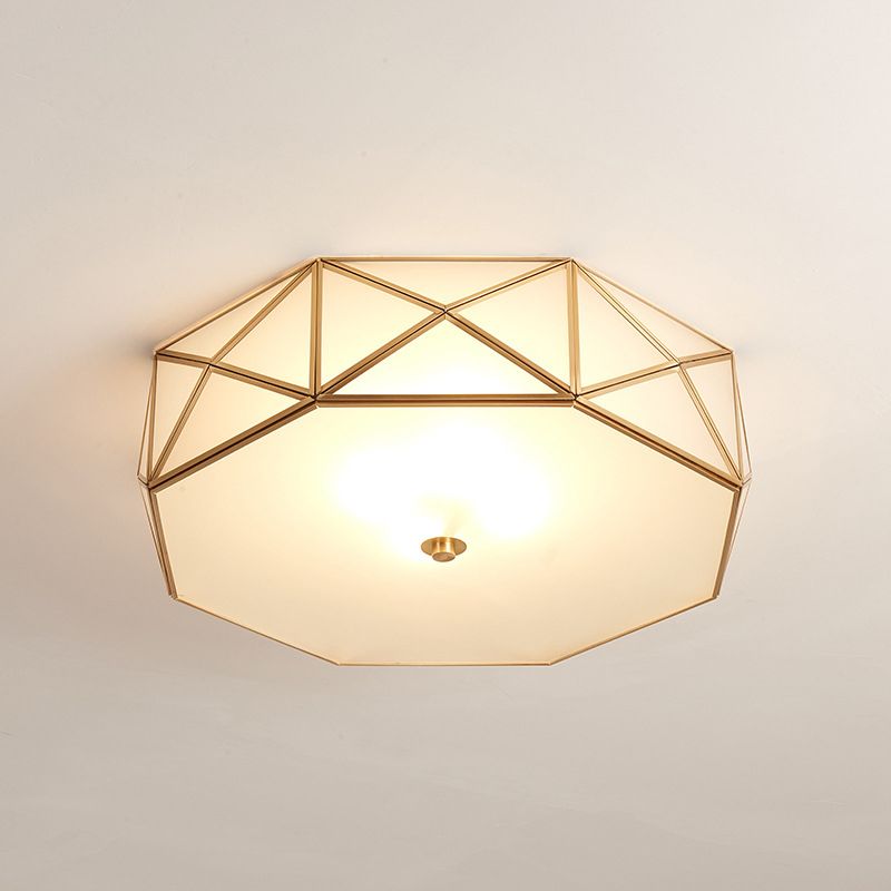 Lampe encastrée à tambour géométrique en verre opale, moderne, 4/5 lumières, finition en laiton, largeur 16,5"/20,5"