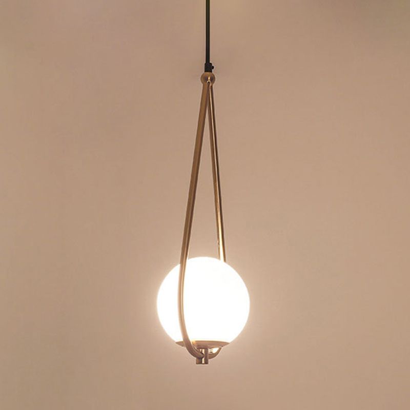 Metal Teardrop Hanging Ceiling Light Minimalism 1 Bulb Brass Finish Drop Pendant with Ball Cream Glass Shade