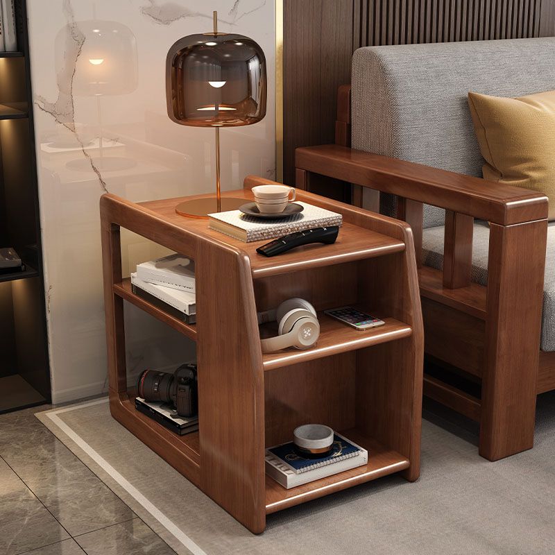 Modern Rectangle Wood/Slate Top Side Table 20.5" Tall End Table with Shelves