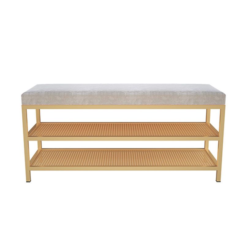 Glam Entryway Cushioned Bench Metal Seating Bench with Shoe Storage