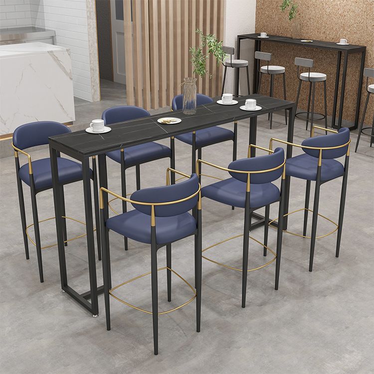 Rectangle Sintered Stone Bar Table Black and Metal Base Bar Table