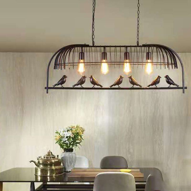 Multi - Light Iron Kitchen Island Pendant in Black / Antique Brass Ceiling Lighting
