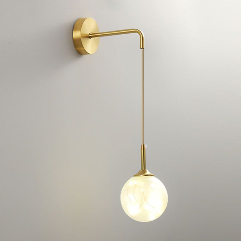 LED Bedroom Wall Light Fixture Minimalist Gold Wall Lamp Sconce with Geometrical Glass Shade