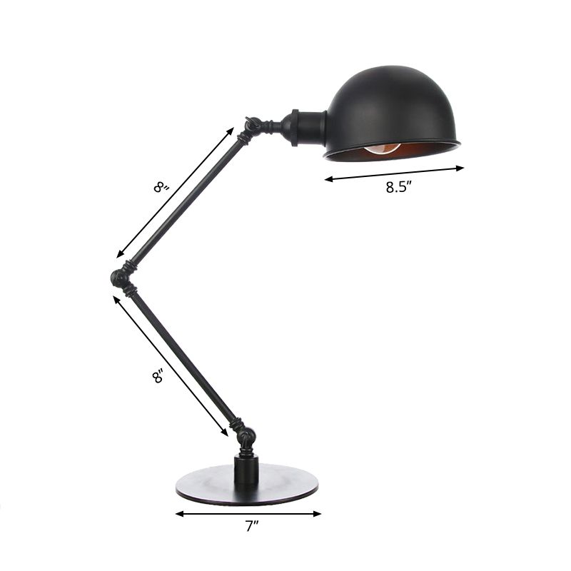 Black/Brass Domed Table Lighting Industrial Style 4"/8.5" Wide 1 Bulb Metallic Table Lamp with Adjustable Arm for Office