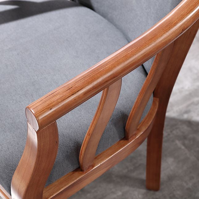 Silla sin brazos de comedor de madera tradicional, silla de comedor de tela de lino para restaurante