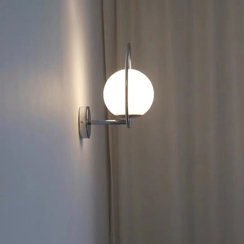 Modern 1 - Light Wall Sconce Iron and Glass Wall Light Fixture in Chrome & White