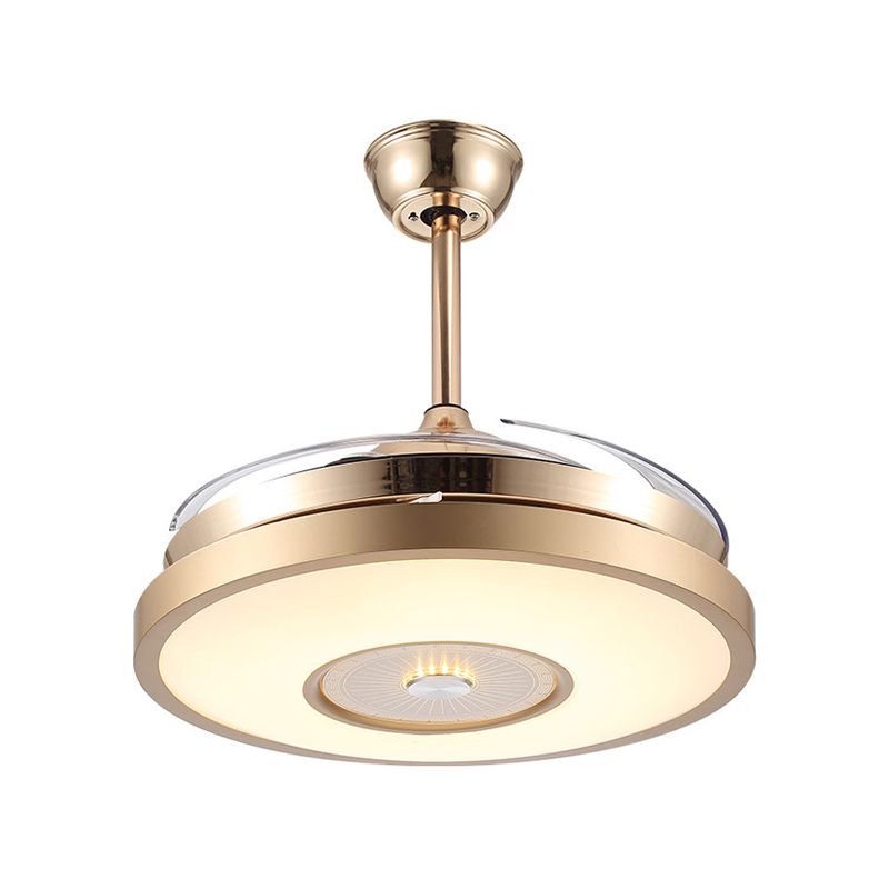 Goldene Trommel Anhänger Lüfterlampe Moderne Acryl Wohnzimmer 4 Klingen LED Semi Flushmount, 48 "breit