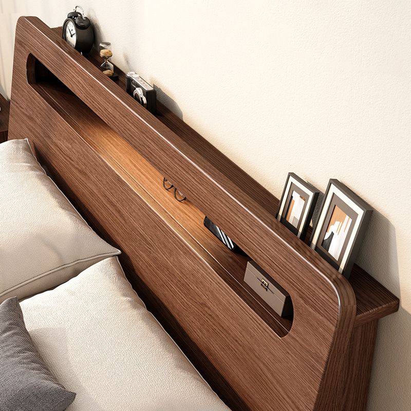 Solid Wood Bed in Brown Contemporary 31.49" H Bed with Headboard