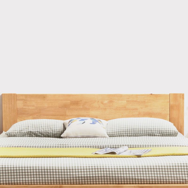 Modern Solid Color Panel Bed Rubberwood Standard Bed with Headboard