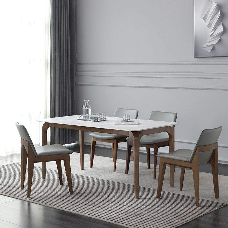 Contemporary Fixed Sintered Stone Dining¬†Room¬†Table¬†with 4 Solid Wood Legs Kitchen Dining Set