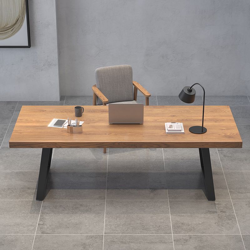 Mesa de comedor industrial rectangular, mesa fija de color madera con madera maciza de pino