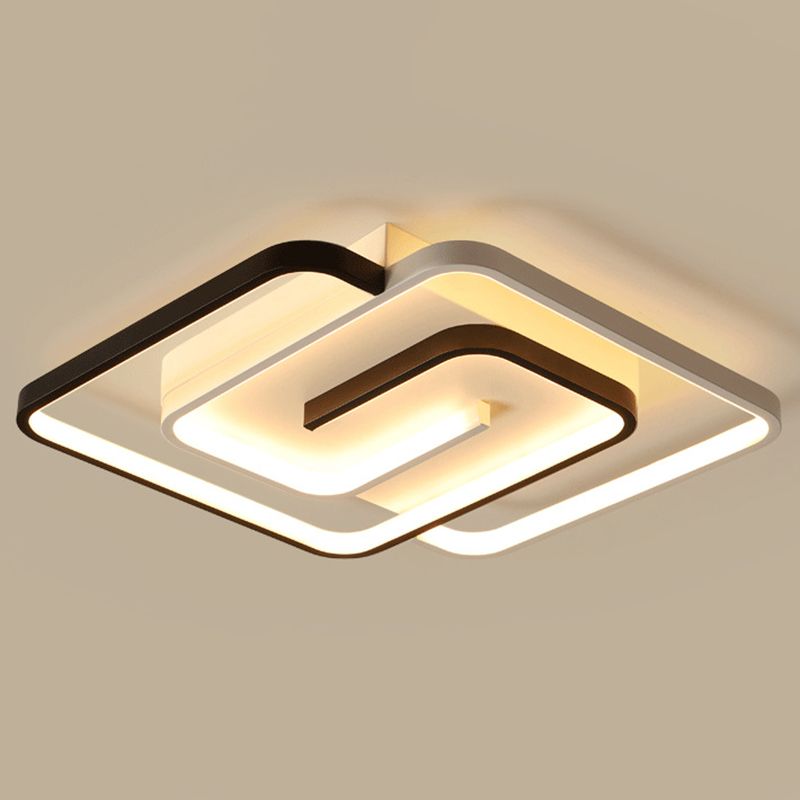 Black-White Maze Design Ceiling Fixture Minimalist Metal LED Flush Mount Light for Bedroom