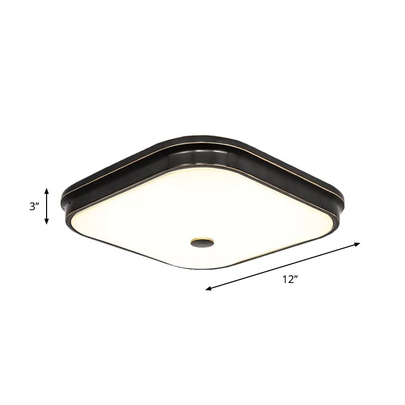 Black LED Flushmount Lighting Countryside Cream Glass Square Flush Mounted Lamp, 12"/16"/19.5" Wide