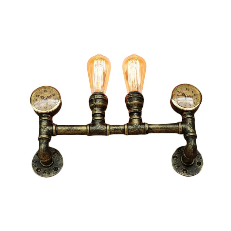 Iron Brass Finish Wall Mount Lamp Pipe and Gauge 2 Lights Farmhouse Wall Mount Sconce Light