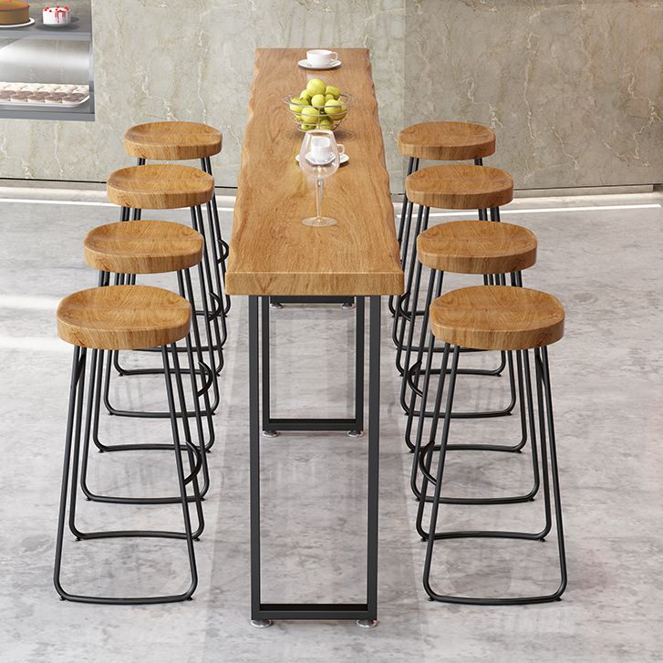 Modern Brown Wood Pub Table Rectangle Table Top Black Sled Table 42'' H