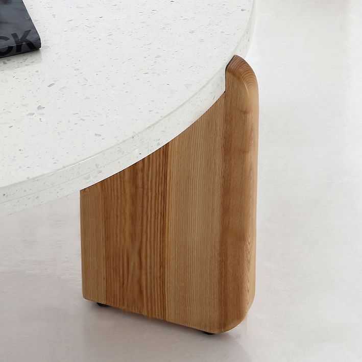 Modern Minimalist Round Coffee Table 3 Legs Terrazzo Cocktail Table in White